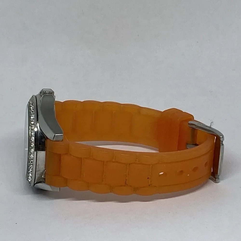 Fossil ES3202 Women Orange Rubber Analog Silver Dial Quartz Genuine Watch HK1018
